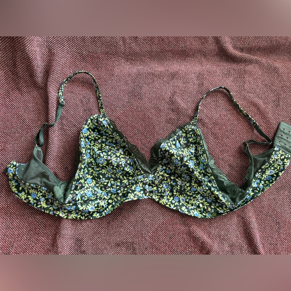Aerie Floral Print Bra - Black and White